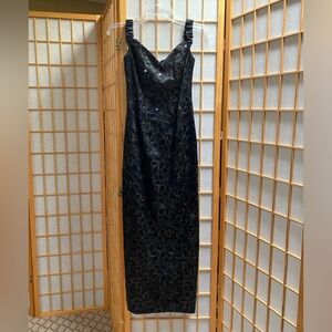 VTG Jessica McClintock sequined and floral embroidered little black dress